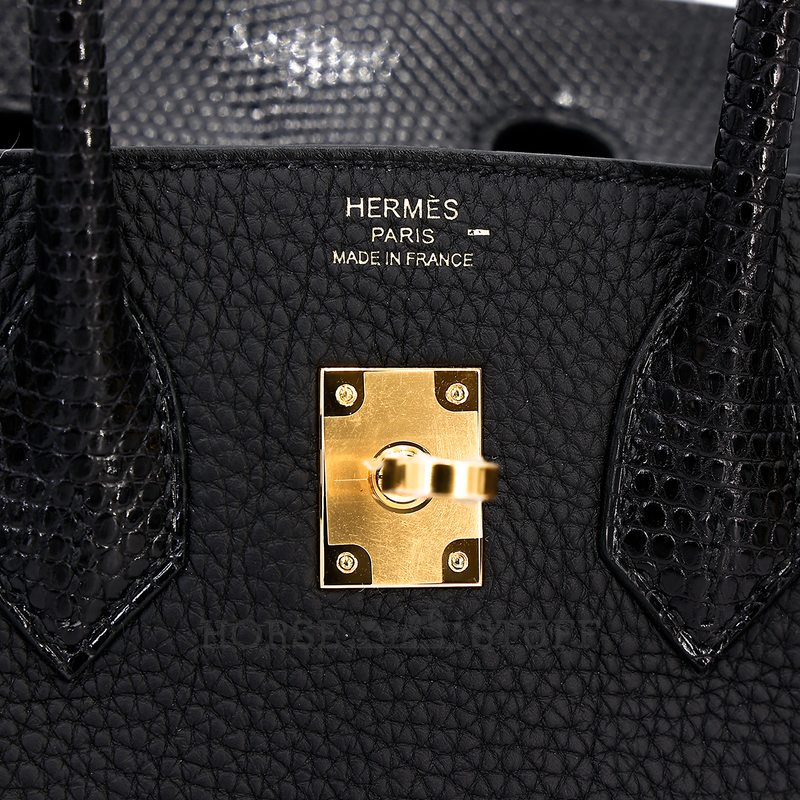 Hermès Birkin 25 Touch Black Togo / Black Shiny Niloticus Lizard GHW