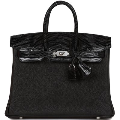 Hermès Birkin 25 Touch Black Togo / Black Shiny Niloticus Lizard PHW