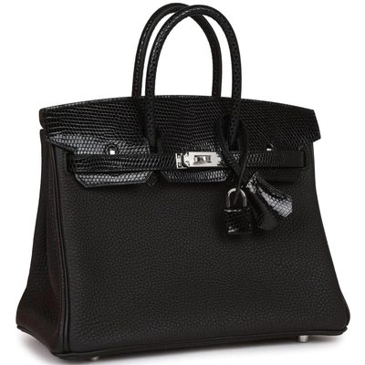 Hermès Birkin 25 Touch Black Togo / Black Shiny Niloticus Lizard PHW