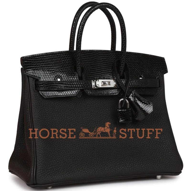 Hermès Birkin 25 Touch Black Togo / Black Shiny Niloticus Lizard PHW