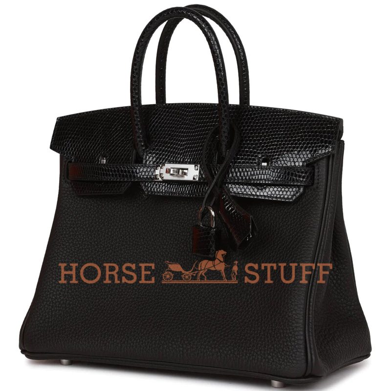 Hermès Birkin 25 Touch Black Togo / Black Shiny Niloticus Lizard PHW