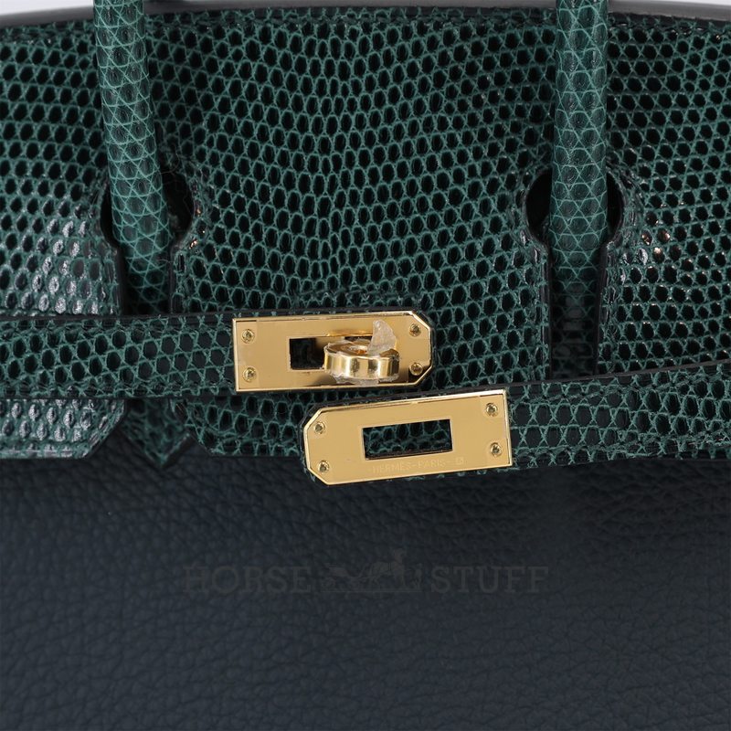 Hermès Birkin 25 Touch Vert Cypress Togo / Shiny Niloticus Lizard GHW