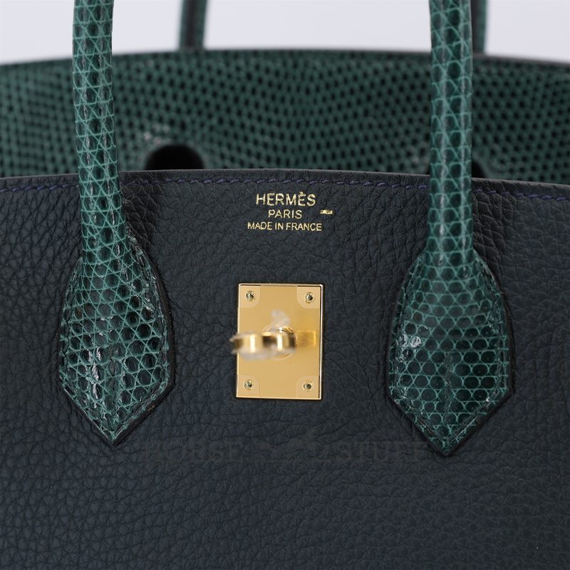 Hermès Birkin 25 Touch Vert Cypress Togo / Shiny Niloticus Lizard GHW