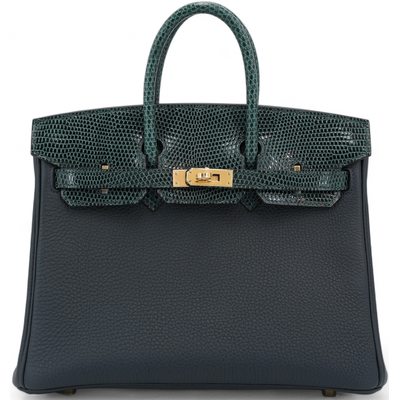 Hermès Birkin 25 Touch Vert Cypress Togo / Shiny Niloticus Lizard GHW