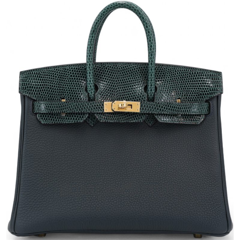 Hermès Birkin 25 Touch Vert Cypress Togo / Shiny Niloticus Lizard GHW