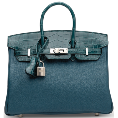 Hermès Birkin 25 Touch Vert Bosphore Togo / Vert Bosphore Lisse Crocodile Niloticus PHW