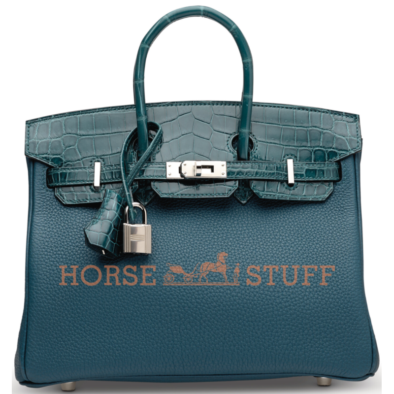 Hermès Birkin 25 Touch Vert Bosphore Togo / Vert Bosphore Lisse Crocodile Niloticus PHW