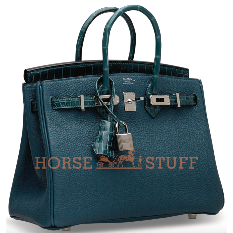 Hermès Birkin 25 Touch Vert Bosphore Togo / Vert Bosphore Lisse Crocodile Niloticus PHW