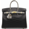 Hermès Birkin 25 Special Order HSS Black / Gris Perle Matte Crocodile Alligator BGHW