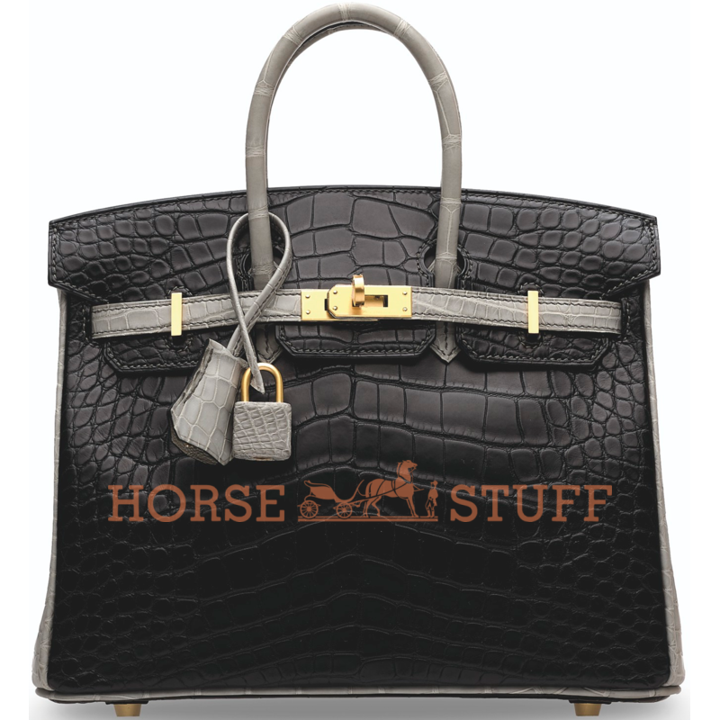 Hermès Birkin 25 Special Order HSS Black / Gris Perle Matte Crocodile Alligator BGHW