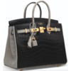 Hermès Birkin 25 Special Order HSS Black / Gris Perle Matte Crocodile Alligator BGHW