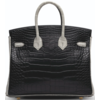 Hermès Birkin 25 Special Order HSS Black / Gris Perle Matte Crocodile Alligator BGHW