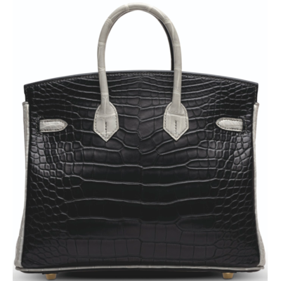 Hermès Birkin 25 Special Order HSS Black / Gris Perle Matte Crocodile Alligator BGHW
