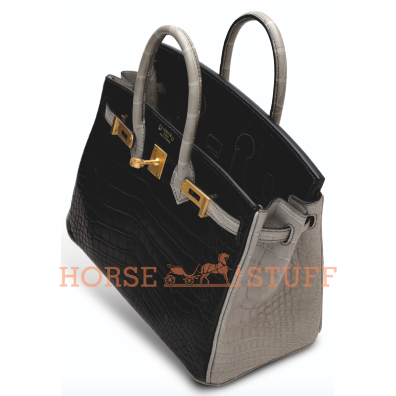 Hermès Birkin 25 Special Order HSS Black / Gris Perle Matte Crocodile Alligator BGHW