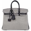 Hermès Birkin 25 Special Order HSS Gris Perle / Black Matte Crocodile Alligator BPHW