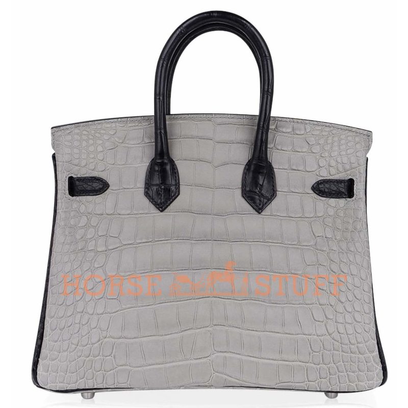 Hermès Birkin 25 Special Order HSS Gris Perle / Black Matte Crocodile Alligator BPHW