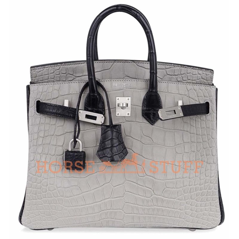 Hermès Birkin 25 Special Order HSS Gris Perle / Black Matte Crocodile Alligator BPHW