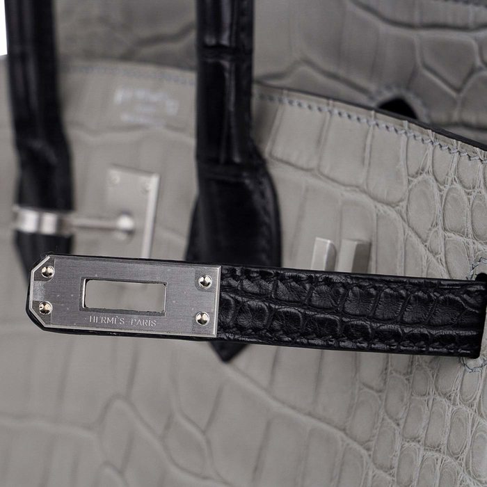 Hermès Birkin 30 Special Order HSS Beton / Gris Perle Matte Crocodile  Alligator BGHW from 100% authentic materials!