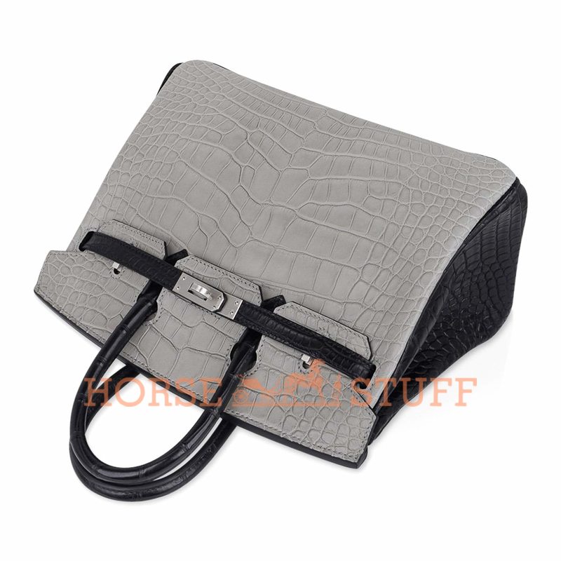 Hermès Birkin 25 Special Order HSS Gris Perle / Black Matte Crocodile Alligator BPHW