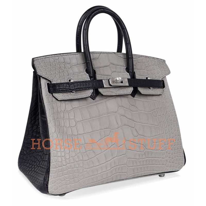 Hermès Birkin 25 Special Order HSS Gris Perle / Black Matte Crocodile Alligator BPHW