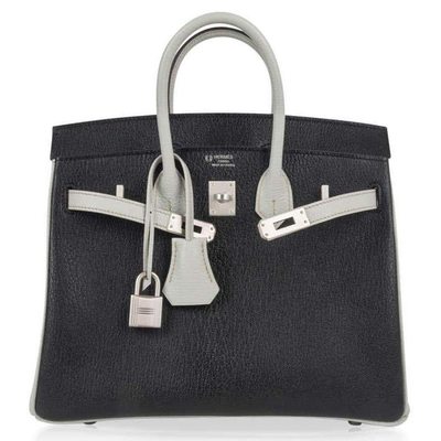 Hermès Birkin 25 Special Order HSS Black / Gris Perle Chevre BPHW