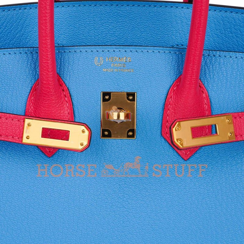 Hermès Birkin 25 Special Order HSS Blue Celeste / Rose Lipstick Chevre GHW