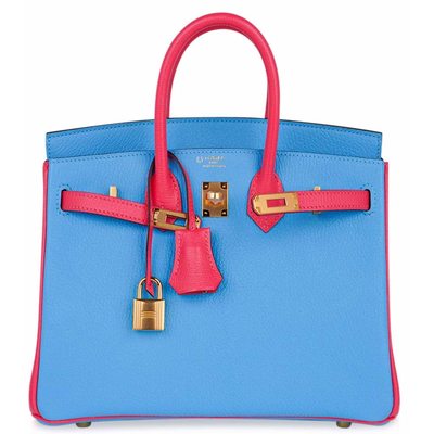 Hermès Birkin 25 Special Order HSS Blue Celeste / Rose Lipstick Chevre GHW