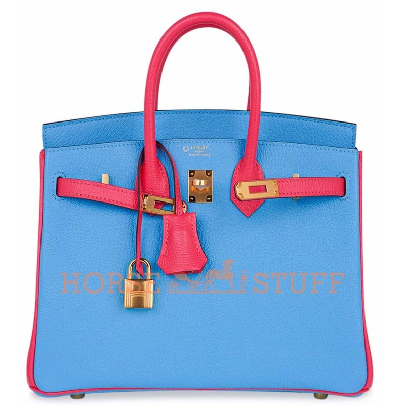 Hermès Birkin 25 Special Order HSS Blue Celeste / Rose Lipstick Chevre GHW