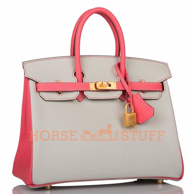 Hermès Birkin 25 Special Order HSS Gris Perle / Rose Azalee Chevre BGHW