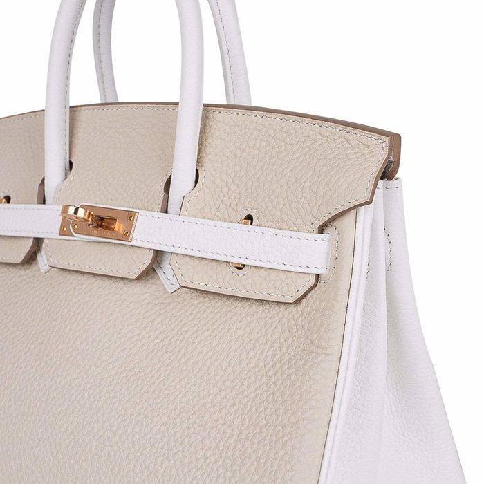 Hermes Personal Birkin bag 25 White/ Craie Clemence leather Matt gold  hardware