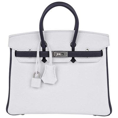 Hermès Birkin 25 Special Order HSS White / Blue Nuit Clemence BPHW