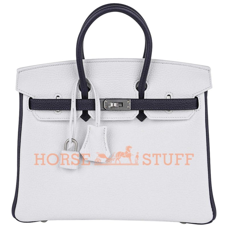 Hermès Birkin 25 Special Order HSS White / Blue Nuit Clemence BPHW