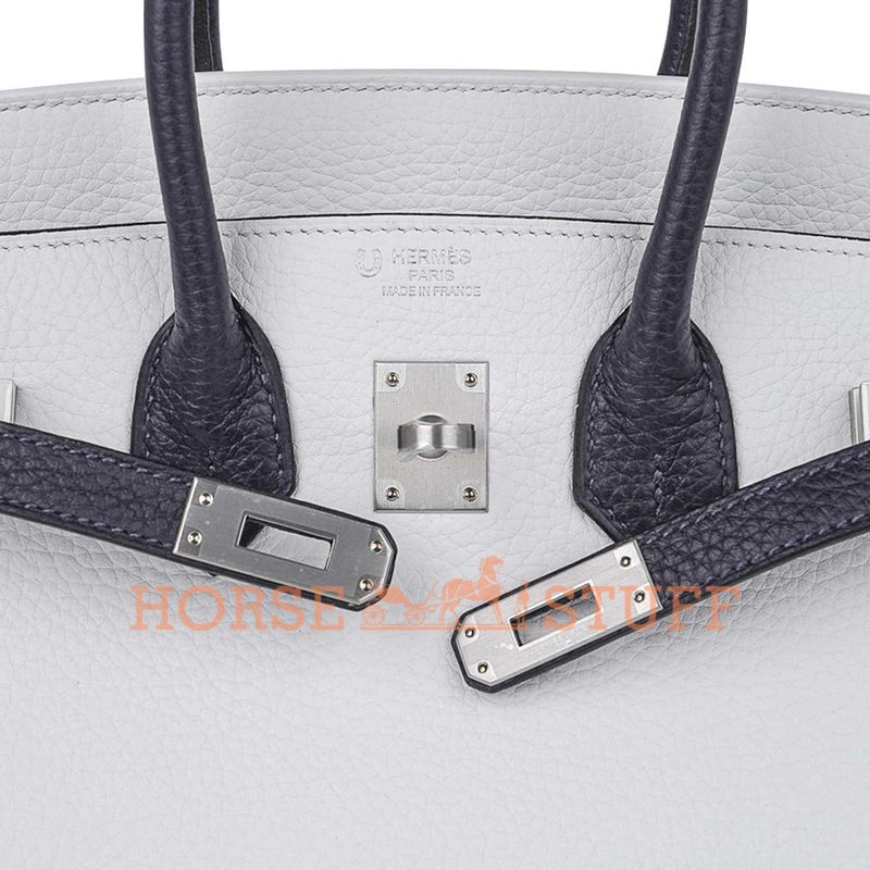 Hermès Birkin 25 Special Order HSS White / Blue Nuit Clemence BPHW