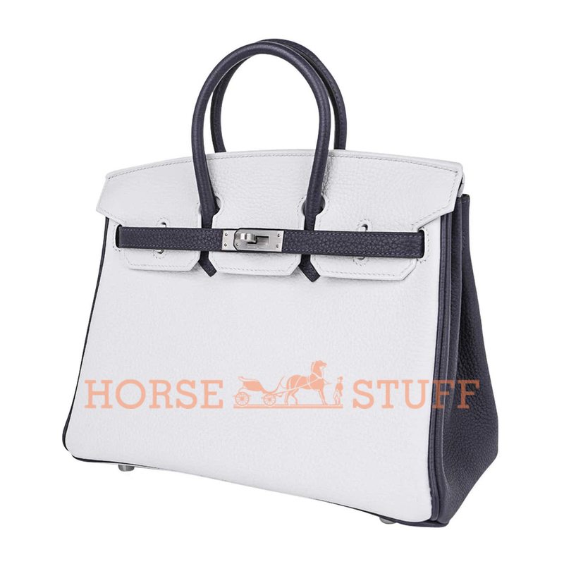 Hermès Birkin 25 Special Order HSS White / Blue Nuit Clemence BPHW