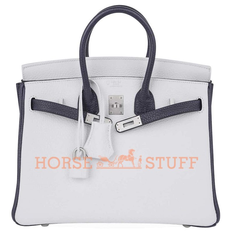 Hermès Birkin 25 Special Order HSS White / Blue Nuit Clemence BPHW