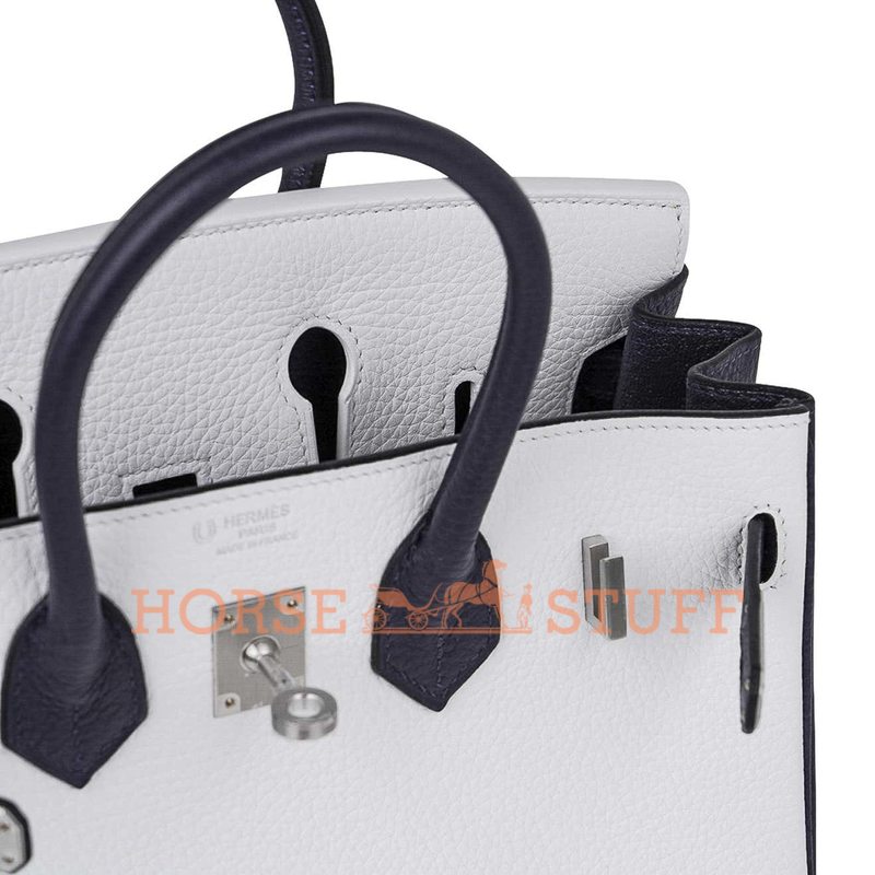 Hermès Birkin 25 Special Order HSS White / Blue Nuit Clemence BPHW