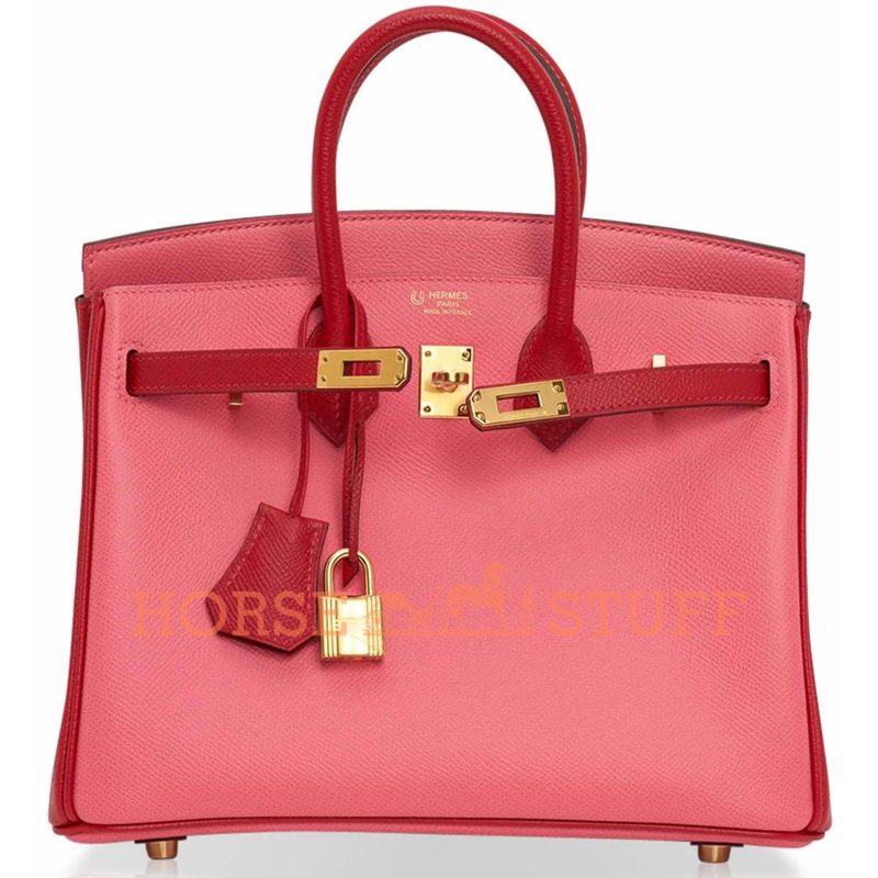 Hermès Birkin 25 Special Order HSS Rose Azalee / Rouge Casaque Epsom GHW