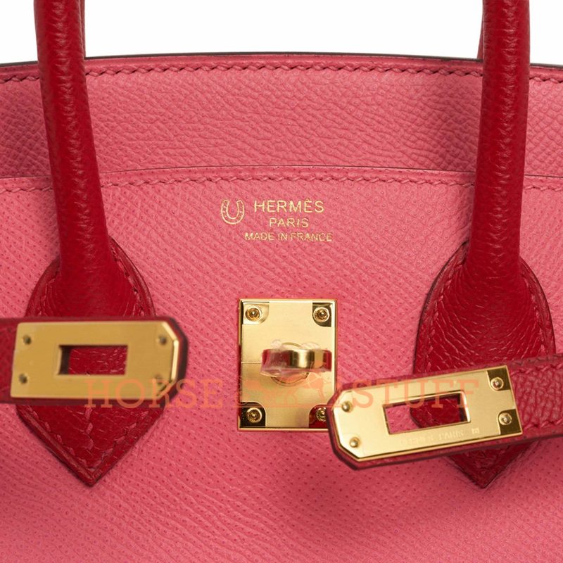 Hermès Birkin 25 Special Order HSS Rose Azalee / Rouge Casaque Epsom GHW