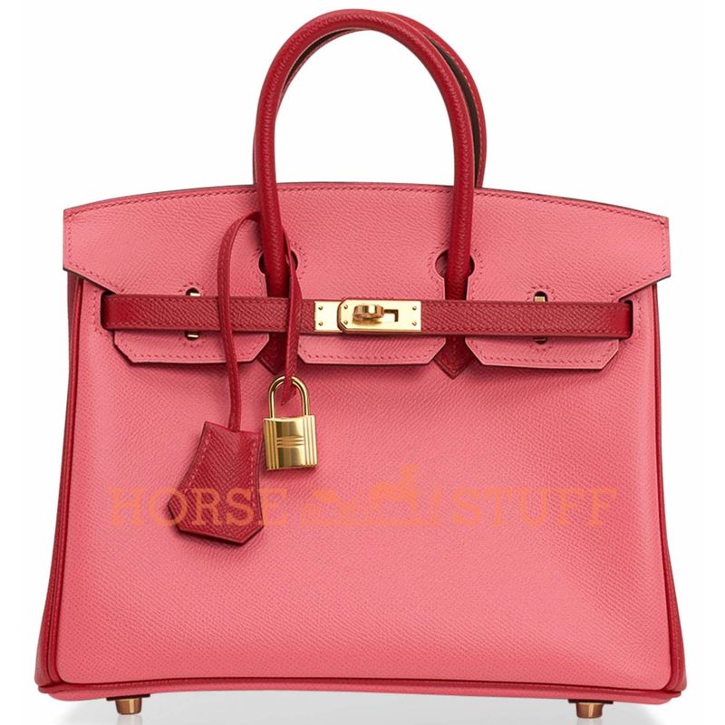 Hermès Birkin 25 Special Order HSS Rose Azalee / Rouge Casaque Epsom GHW