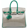 Hermès Birkin 25 Special Order HSS Gris Tourterelle / Vert Emerald Lisse Crocodile Porosus GHW