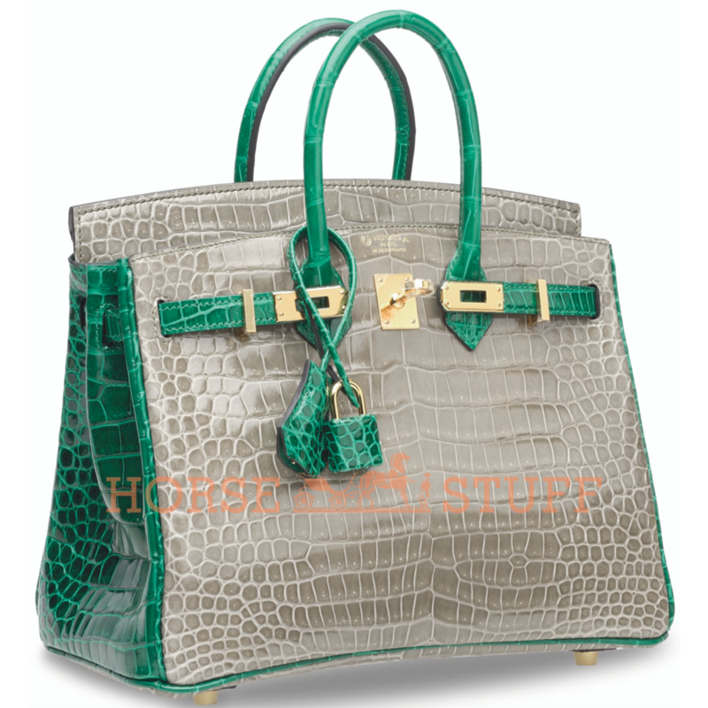 Hermès Birkin 25 Special Order HSS Gris Tourterelle / Vert Emerald Lisse Crocodile Porosus GHW