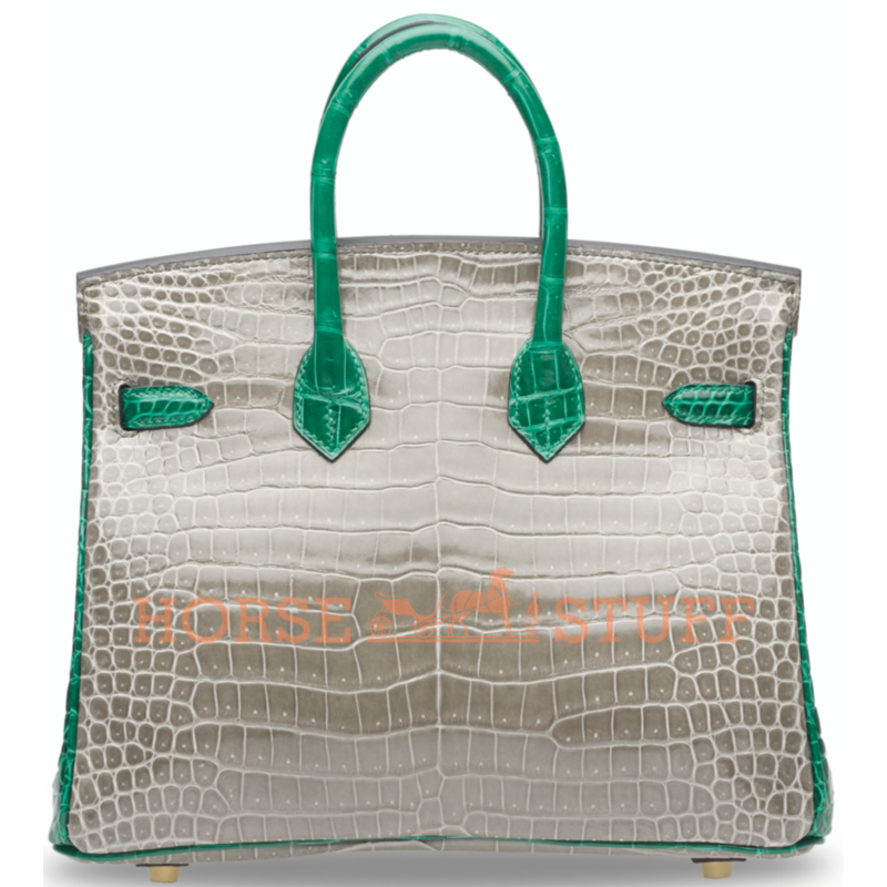 Hermès Birkin 25 Special Order HSS Gris Tourterelle / Vert Emerald Lisse Crocodile Porosus GHW