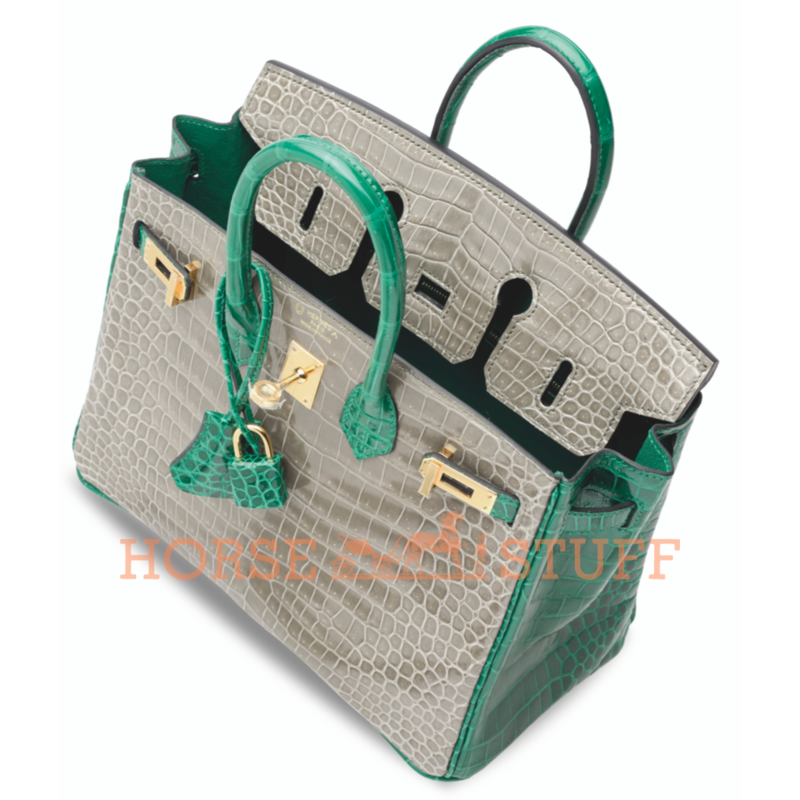 Hermès Birkin 25 Special Order HSS Gris Tourterelle / Vert Emerald Lisse Crocodile Porosus GHW