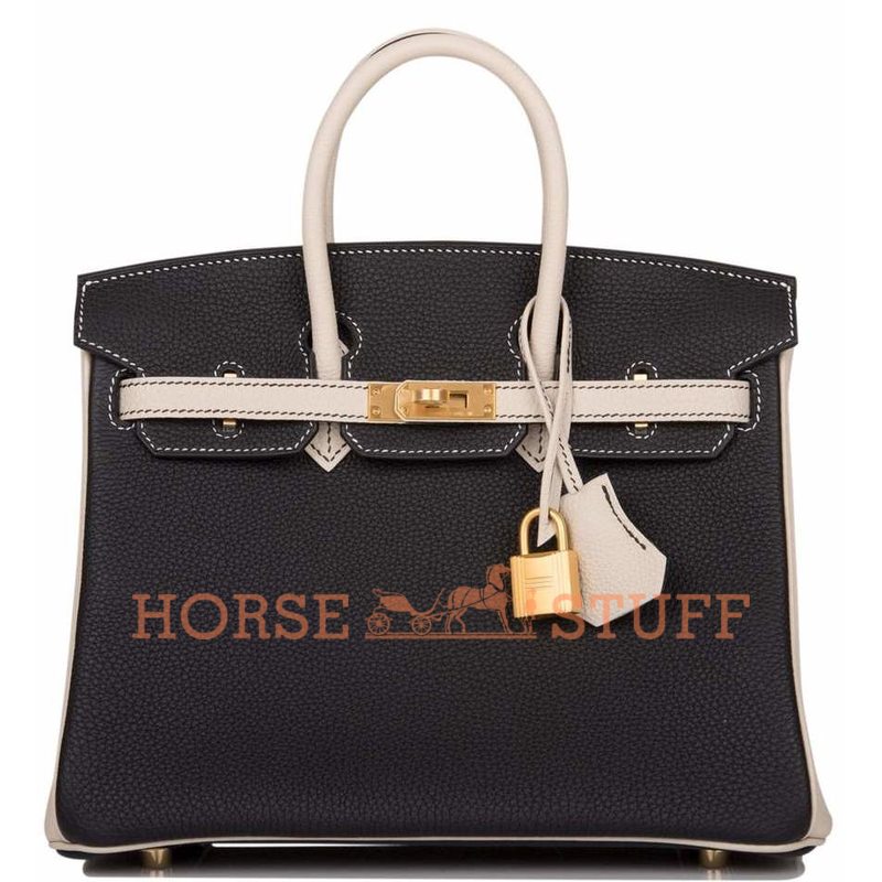 Hermès Birkin 25 Special Order HSS Black / Craie Togo BGHW