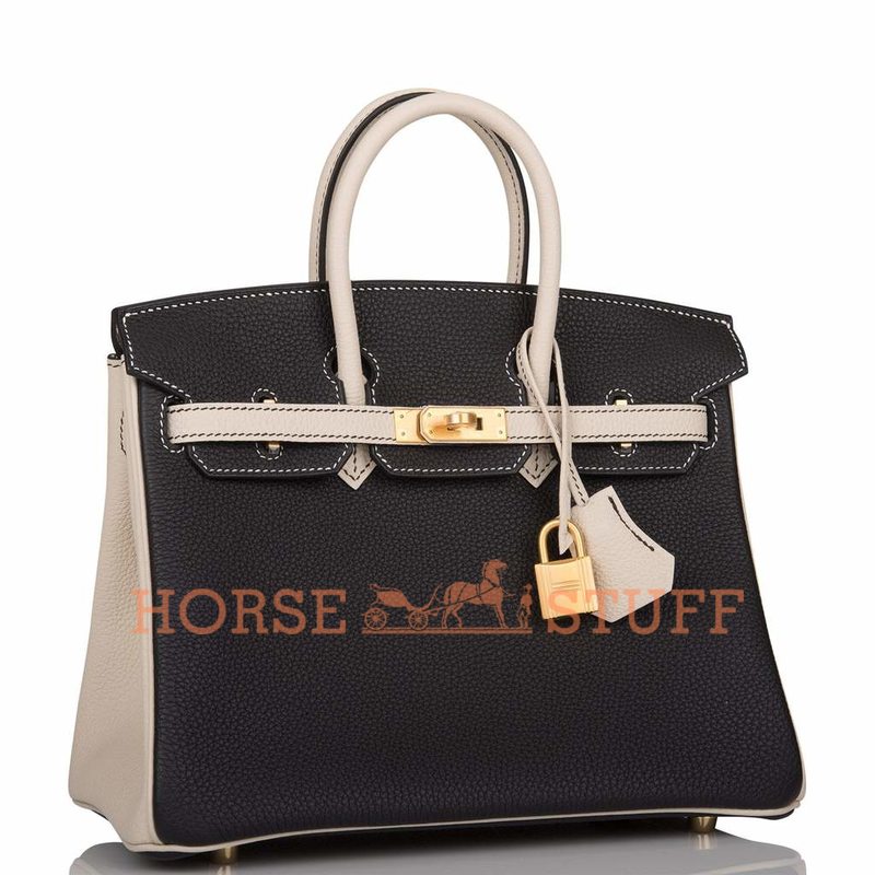 Hermès Birkin 25 Special Order HSS Black / Craie Togo BGHW