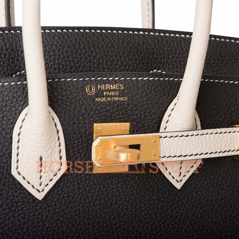 Hermès Birkin 25 Special Order HSS Black / Craie Togo BGHW