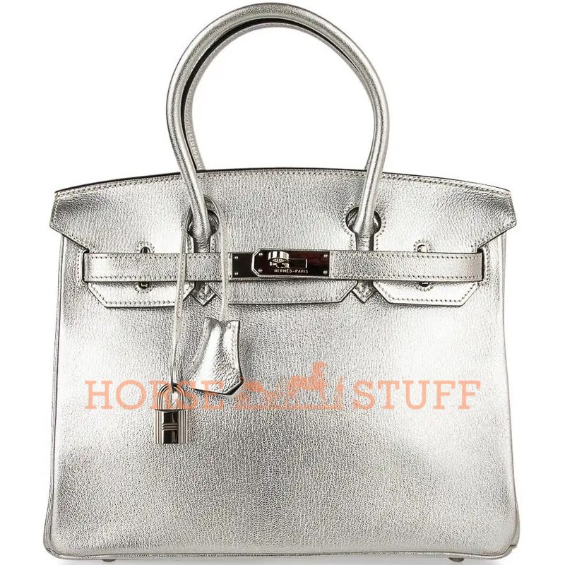 Hermès Birkin 30 Exceptional Super Rare Metallic Silver Chèvre Mysore PHW