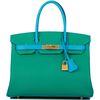 Hermès Birkin 30 Special Order HSS Menthe / Blue Aztec Chèvre BGHW