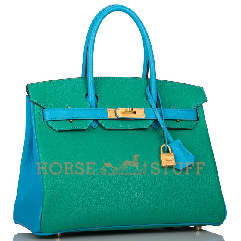 Hermès Birkin 30 Special Order HSS Menthe / Blue Aztec Chèvre BGHW