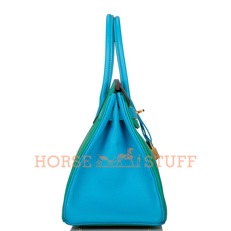 Hermès Birkin 30 Special Order HSS Menthe / Blue Aztec Chèvre BGHW